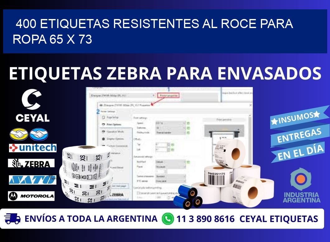 400 ETIQUETAS RESISTENTES AL ROCE PARA ROPA 65 x 73
