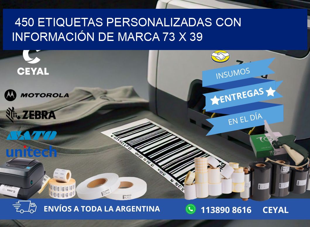 450 ETIQUETAS PERSONALIZADAS CON INFORMACIÓN DE MARCA 73 x 39