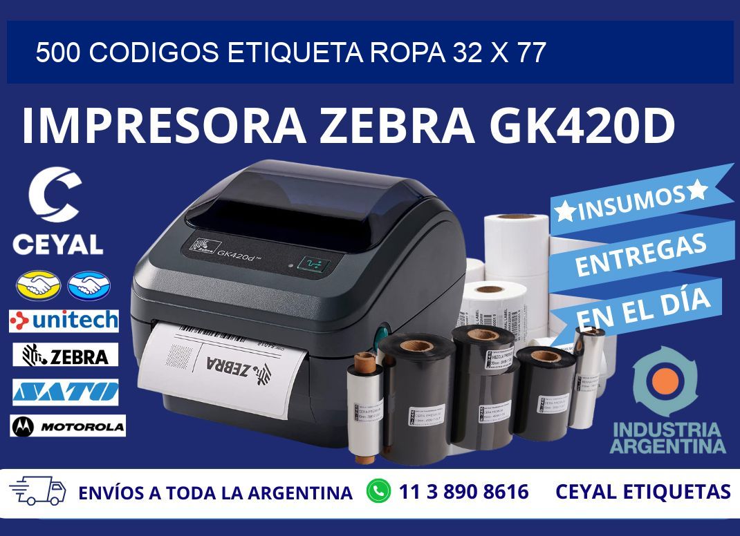 500 CODIGOS ETIQUETA ROPA 32 x 77