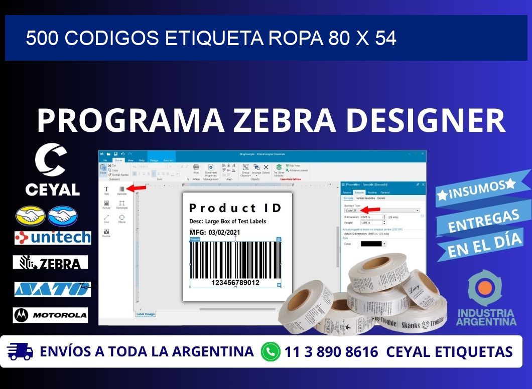 500 CODIGOS ETIQUETA ROPA 80 x 54