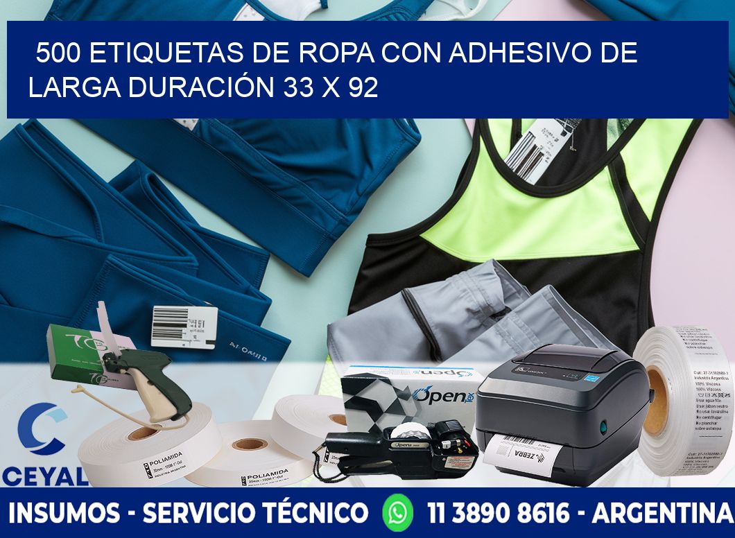 500 ETIQUETAS DE ROPA CON ADHESIVO DE LARGA DURACIÓN 33 x 92