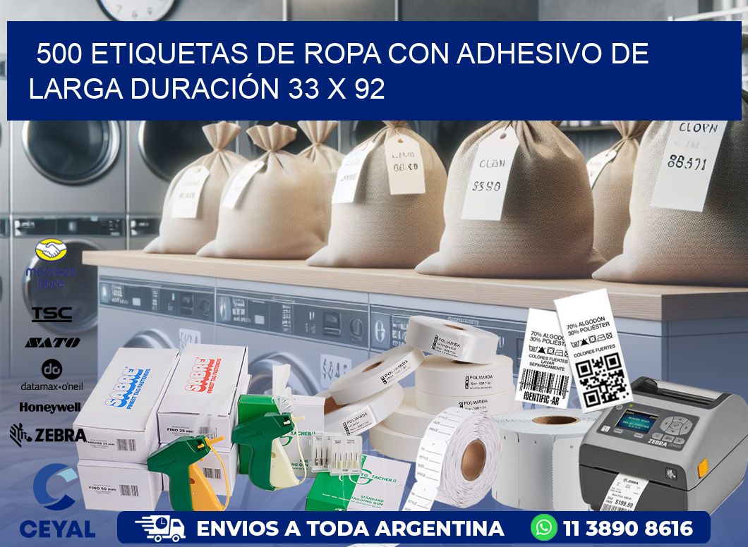 500 ETIQUETAS DE ROPA CON ADHESIVO DE LARGA DURACIÓN 33 x 92