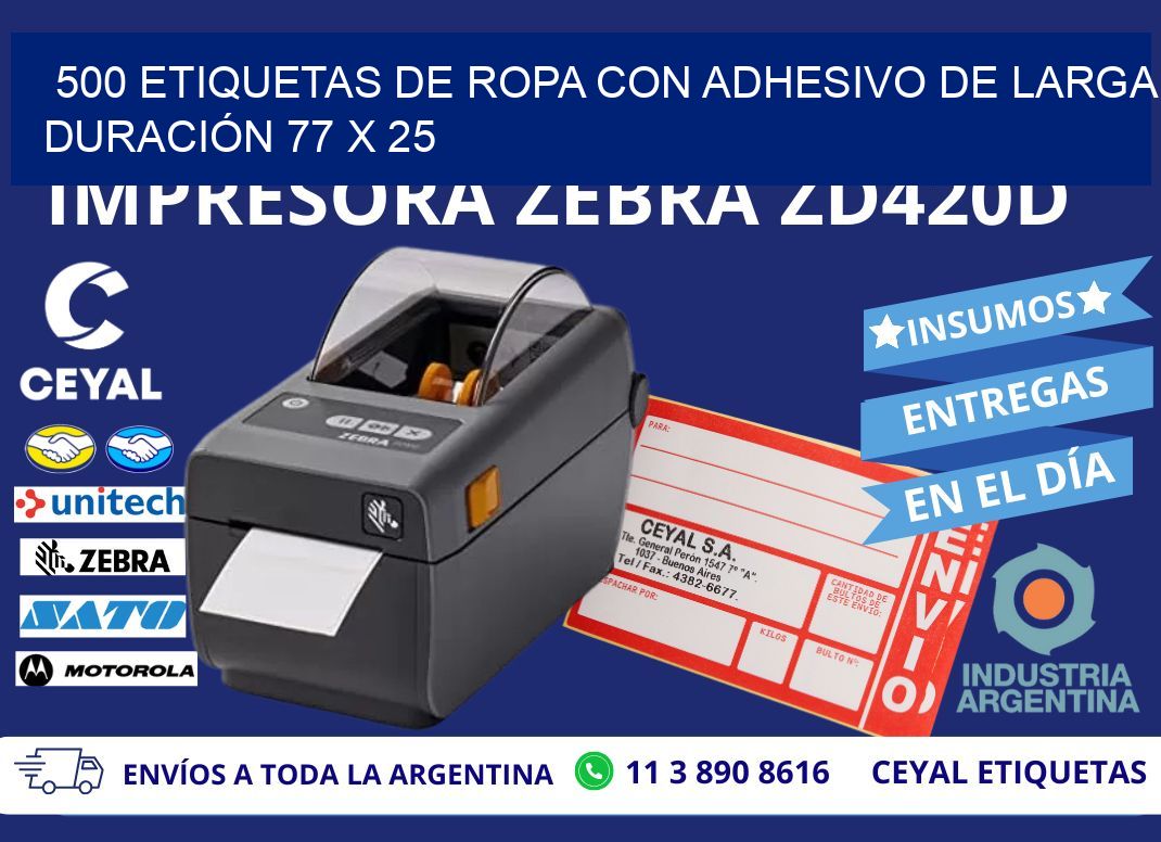 500 ETIQUETAS DE ROPA CON ADHESIVO DE LARGA DURACIÓN 77 x 25
