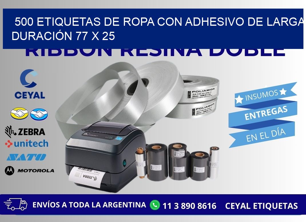 500 ETIQUETAS DE ROPA CON ADHESIVO DE LARGA DURACIÓN 77 x 25