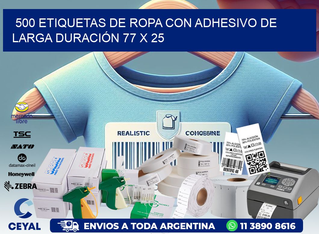 500 ETIQUETAS DE ROPA CON ADHESIVO DE LARGA DURACIÓN 77 x 25