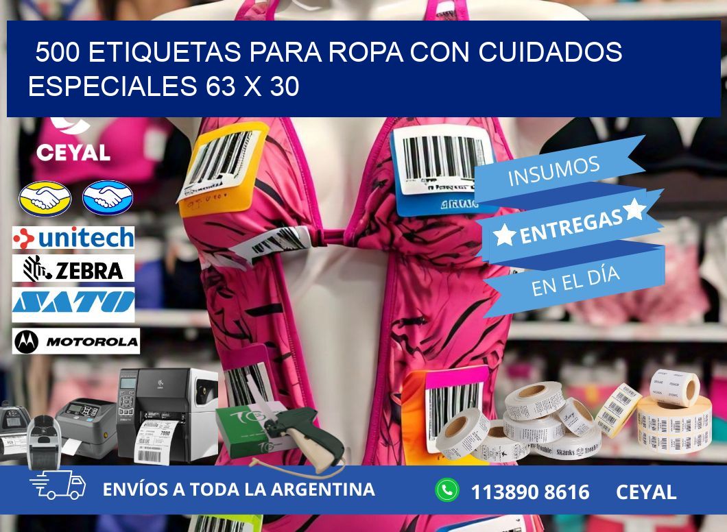 500 ETIQUETAS PARA ROPA CON CUIDADOS ESPECIALES 63 x 30