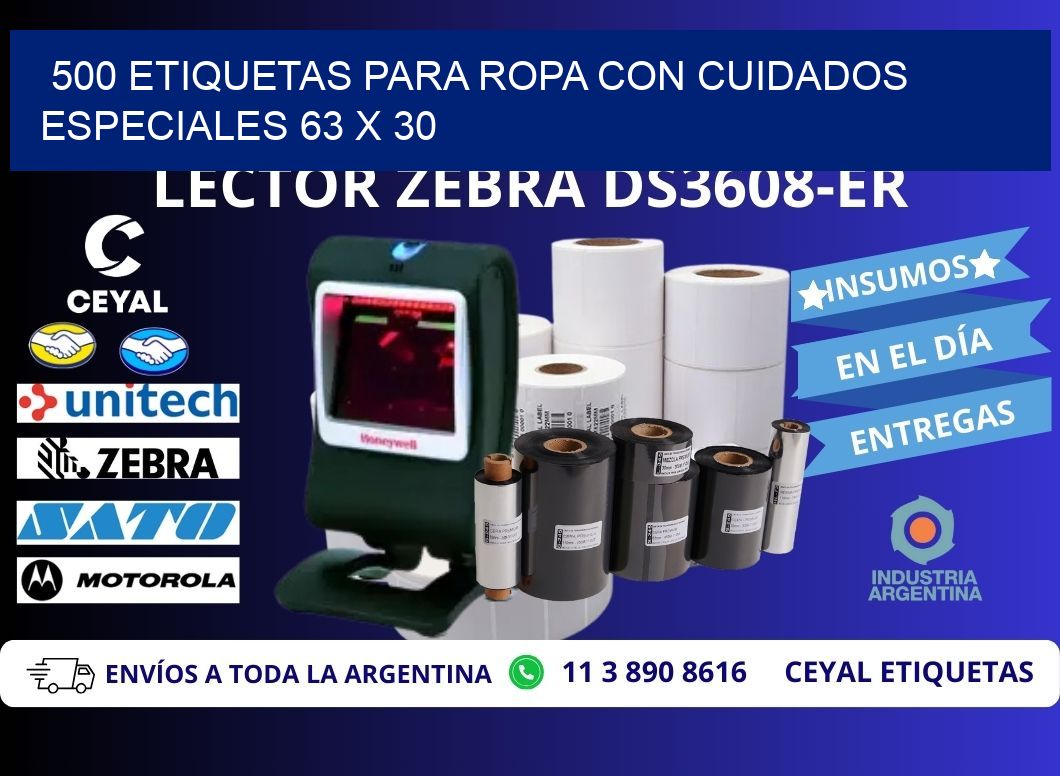 500 ETIQUETAS PARA ROPA CON CUIDADOS ESPECIALES 63 x 30