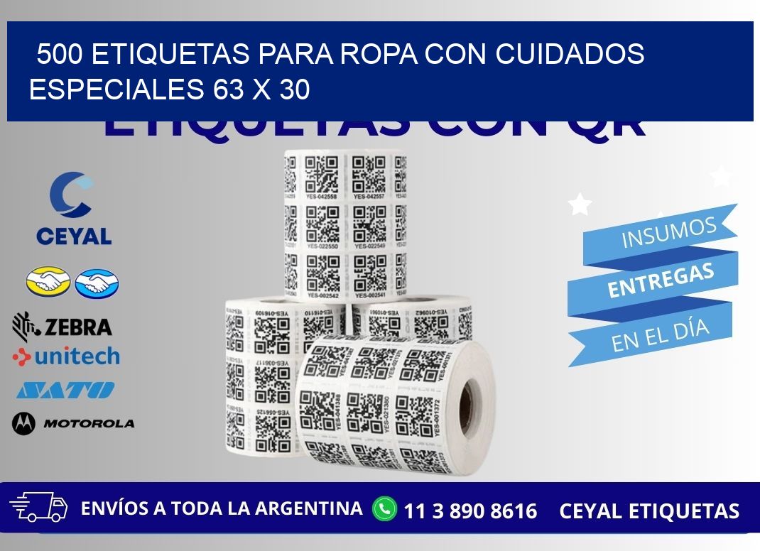 500 ETIQUETAS PARA ROPA CON CUIDADOS ESPECIALES 63 x 30