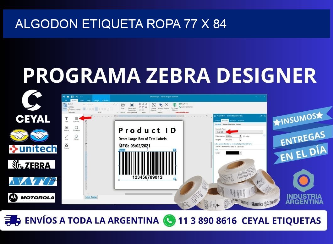 ALGODON ETIQUETA ROPA 77 x 84