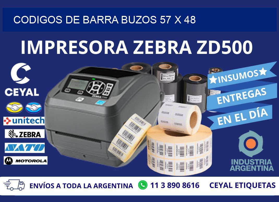 CODIGOS DE BARRA BUZOS 57 x 48