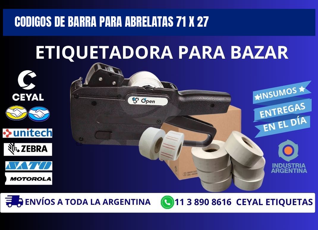 CODIGOS DE BARRA PARA ABRELATAS 71 x 27