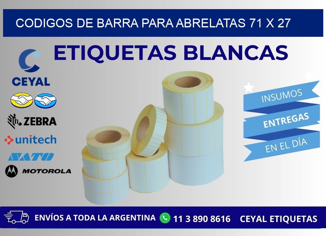 CODIGOS DE BARRA PARA ABRELATAS 71 x 27