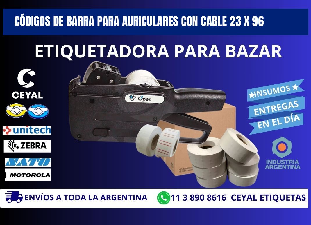 CÓDIGOS DE BARRA PARA AURICULARES CON CABLE 23 x 96