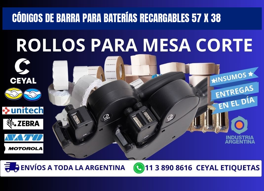 CÓDIGOS DE BARRA PARA BATERÍAS RECARGABLES 57 x 38