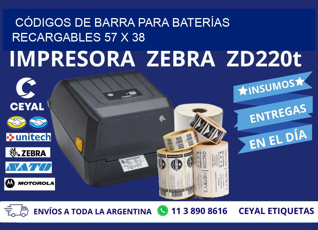 CÓDIGOS DE BARRA PARA BATERÍAS RECARGABLES 57 x 38