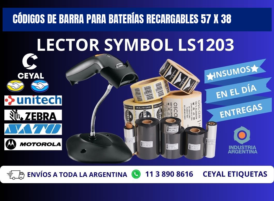 CÓDIGOS DE BARRA PARA BATERÍAS RECARGABLES 57 x 38