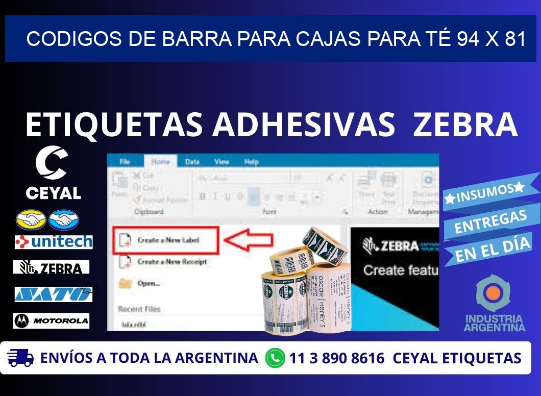 CODIGOS DE BARRA PARA CAJAS PARA TÉ 94 x 81