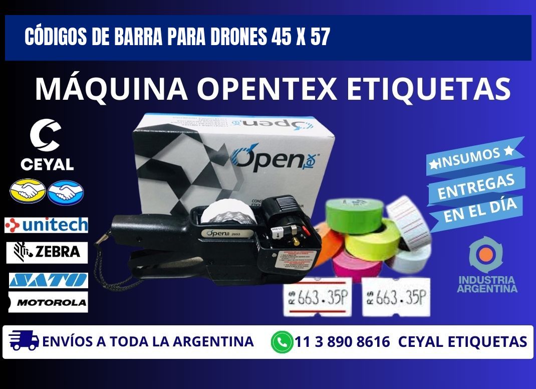 CÓDIGOS DE BARRA PARA DRONES 45 x 57