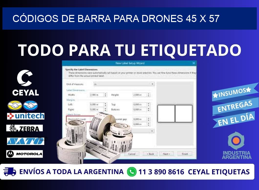 CÓDIGOS DE BARRA PARA DRONES 45 x 57