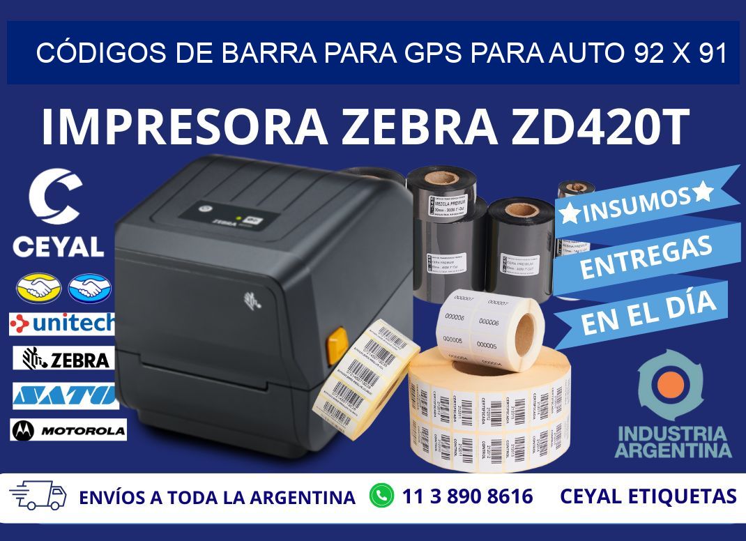 CÓDIGOS DE BARRA PARA GPS PARA AUTO 92 x 91