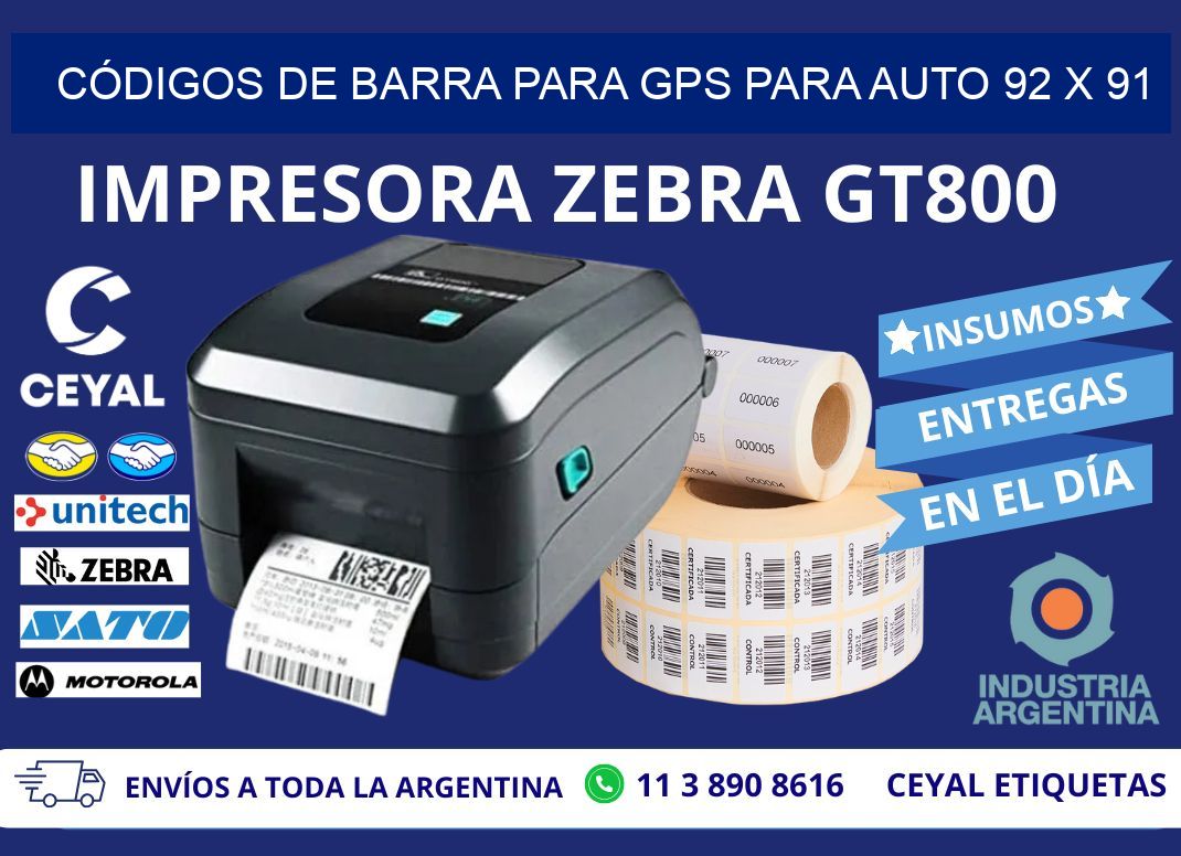 CÓDIGOS DE BARRA PARA GPS PARA AUTO 92 x 91