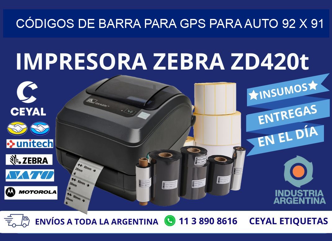 CÓDIGOS DE BARRA PARA GPS PARA AUTO 92 x 91