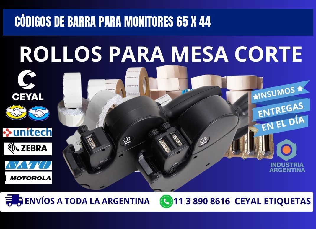 CÓDIGOS DE BARRA PARA MONITORES 65 x 44