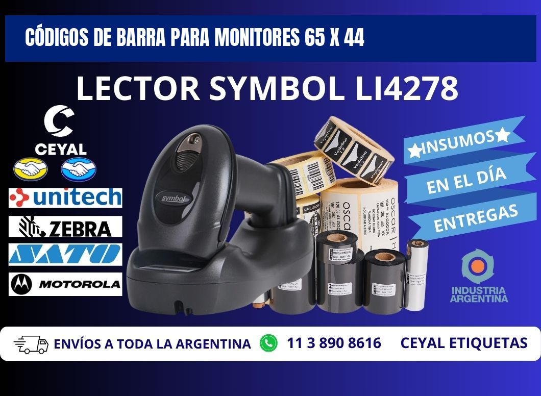 CÓDIGOS DE BARRA PARA MONITORES 65 x 44