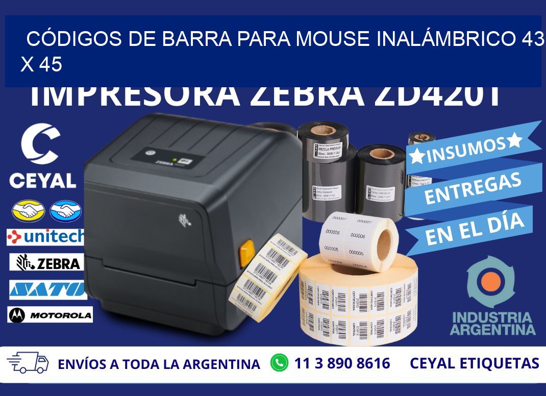 CÓDIGOS DE BARRA PARA MOUSE INALÁMBRICO 43 x 45