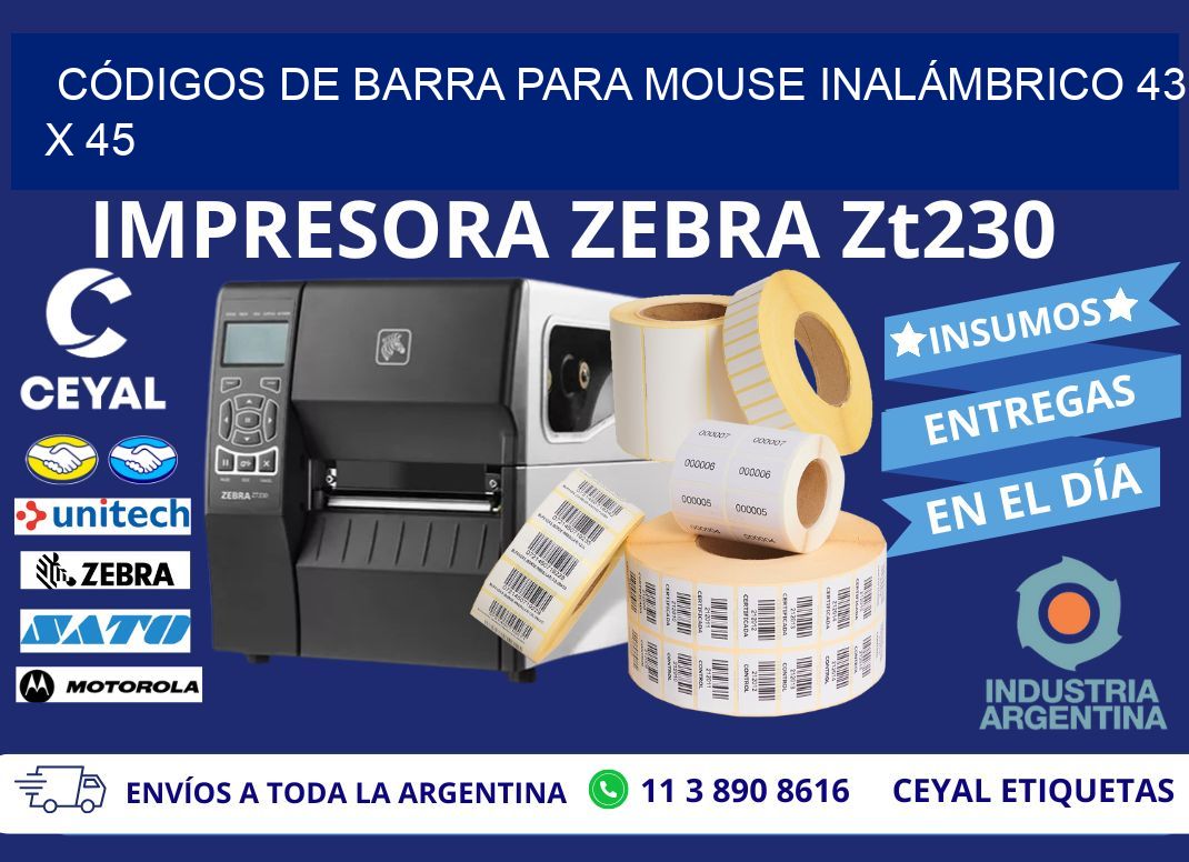 CÓDIGOS DE BARRA PARA MOUSE INALÁMBRICO 43 x 45