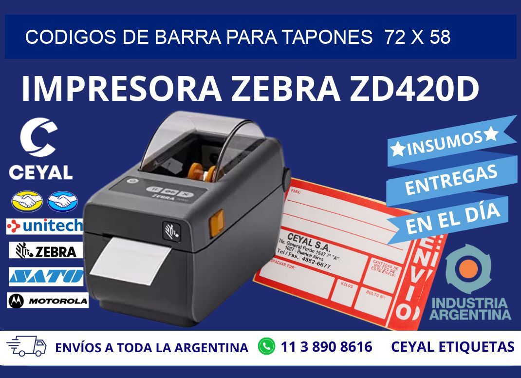 CODIGOS DE BARRA PARA TAPONES  72 x 58