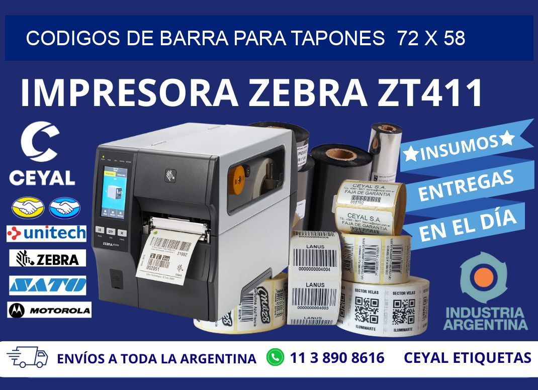 CODIGOS DE BARRA PARA TAPONES  72 x 58