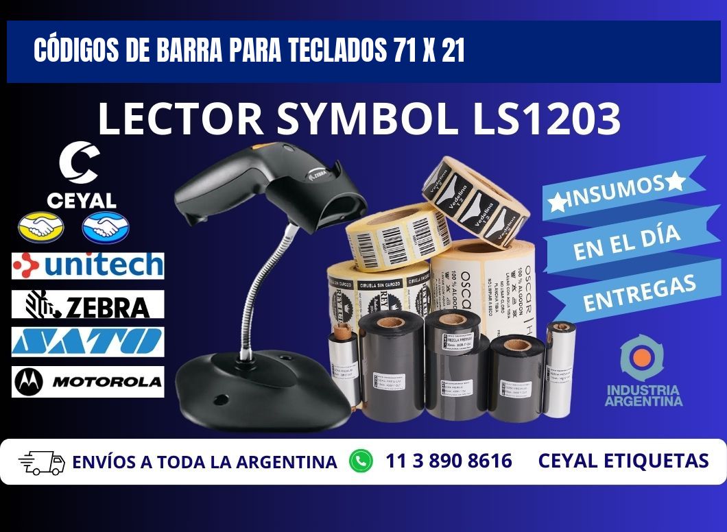 CÓDIGOS DE BARRA PARA TECLADOS 71 x 21