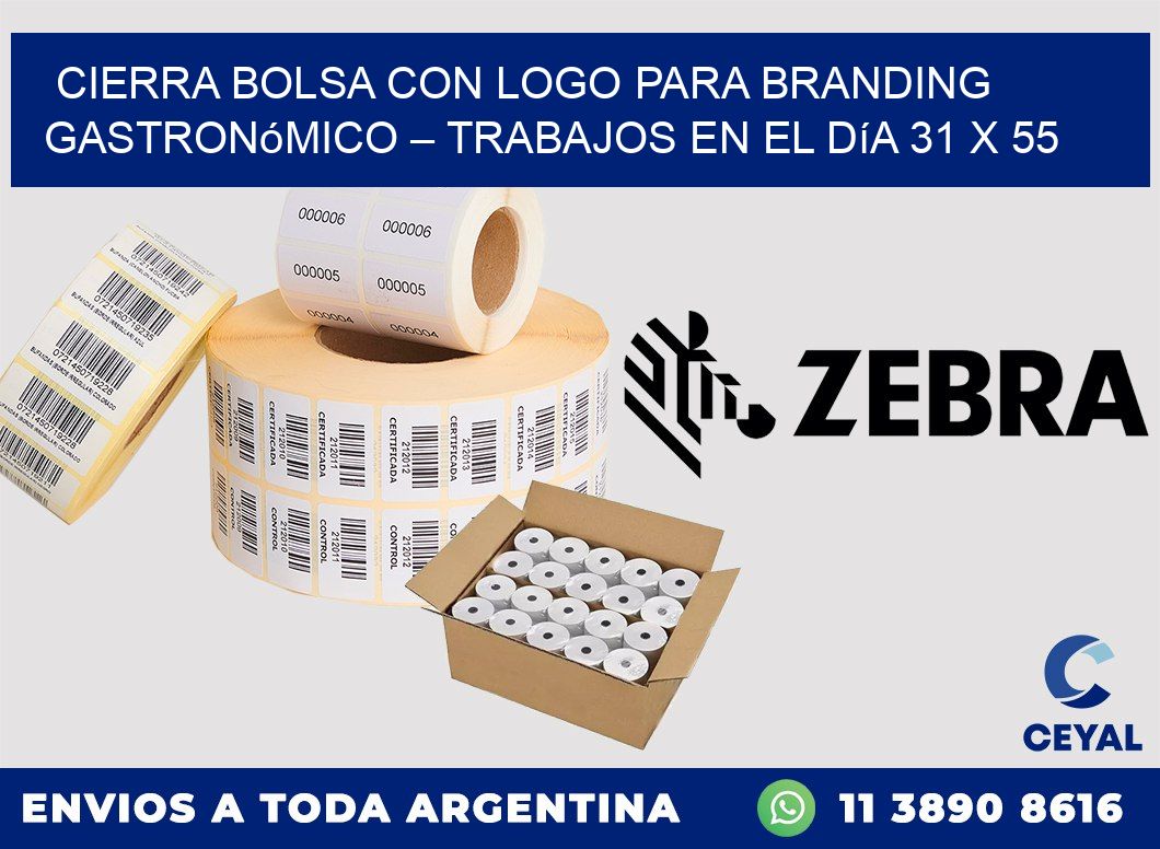 Cierra bolsa con logo para branding gastronómico – Trabajos en el día 31 x 55