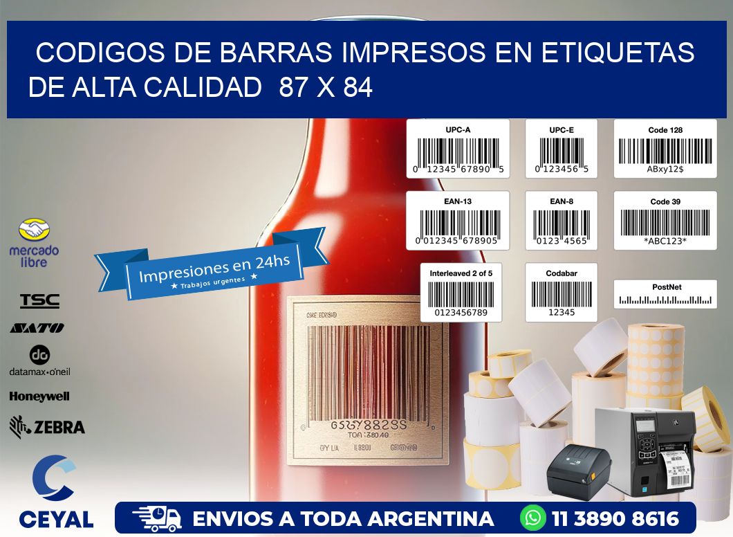 Codigos de Barras Impresos en Etiquetas de Alta Calidad  87 x 84