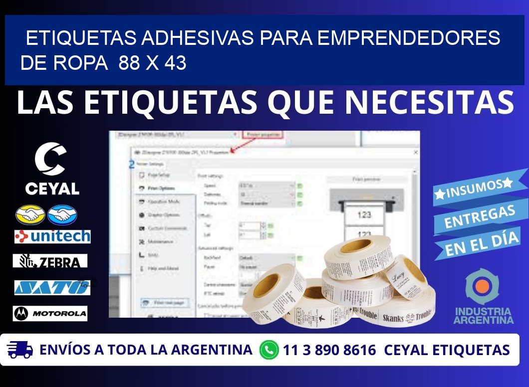 ETIQUETAS ADHESIVAS PARA EMPRENDEDORES DE ROPA  88 x 43