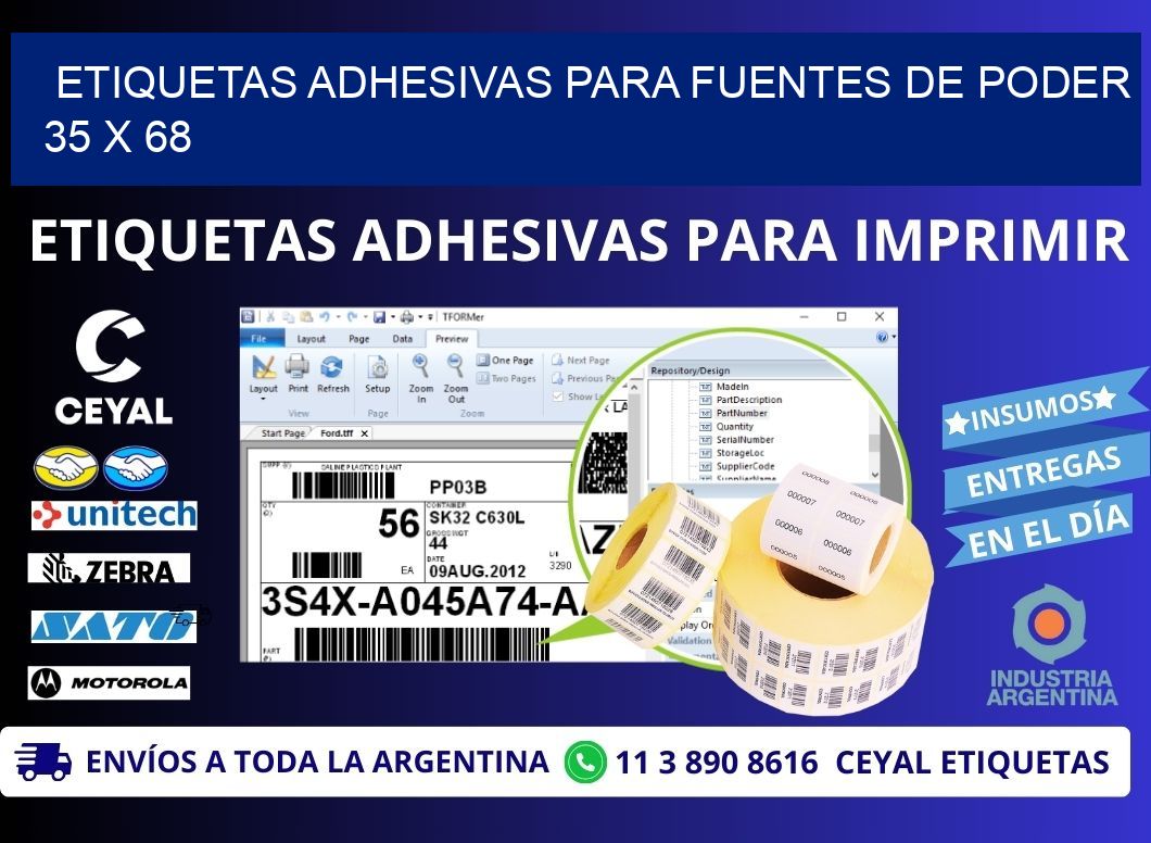 ETIQUETAS ADHESIVAS PARA FUENTES DE PODER 35 x 68