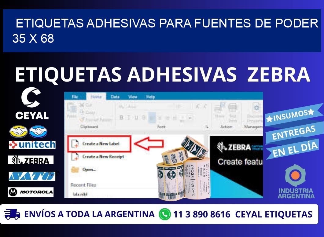 ETIQUETAS ADHESIVAS PARA FUENTES DE PODER 35 x 68