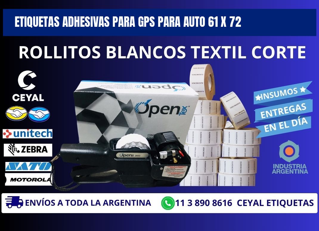 ETIQUETAS ADHESIVAS PARA GPS PARA AUTO 61 x 72