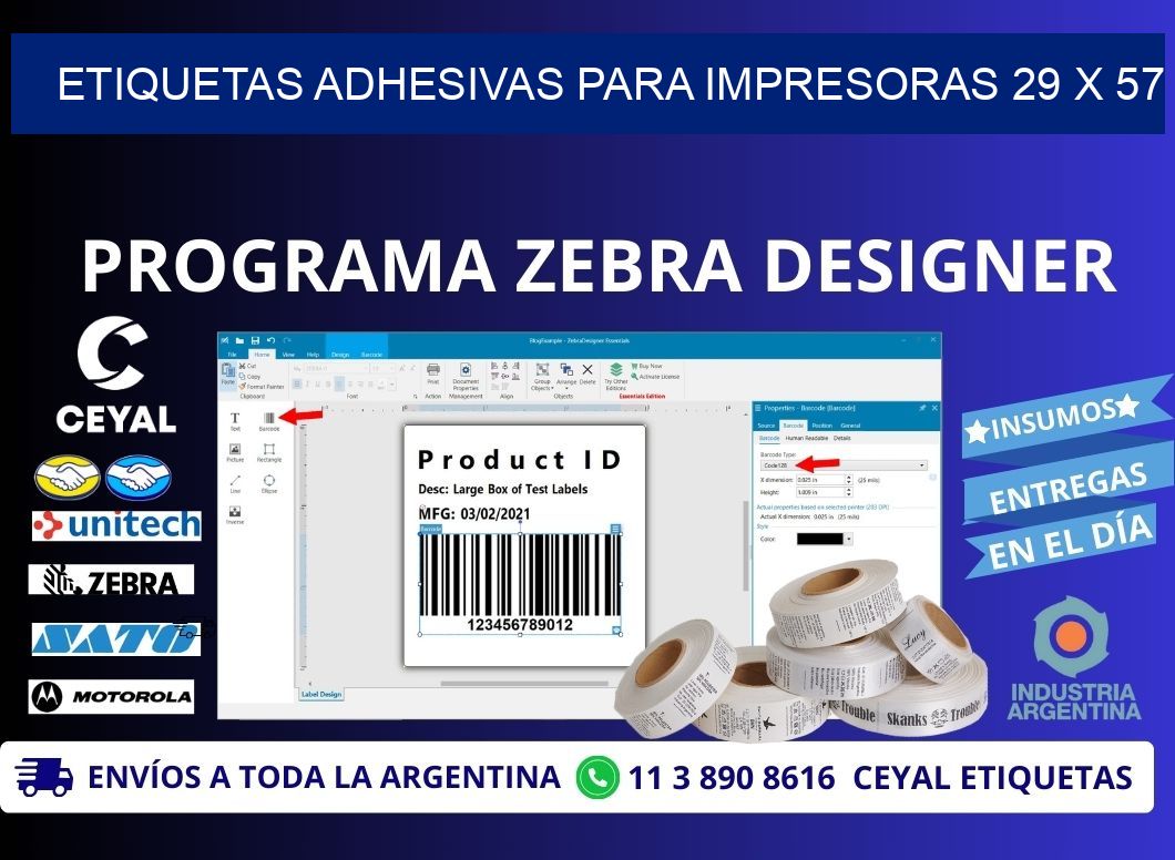 ETIQUETAS ADHESIVAS PARA IMPRESORAS 29 x 57