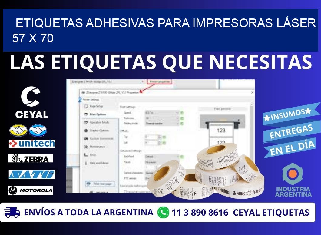 ETIQUETAS ADHESIVAS PARA IMPRESORAS LÁSER 57 x 70