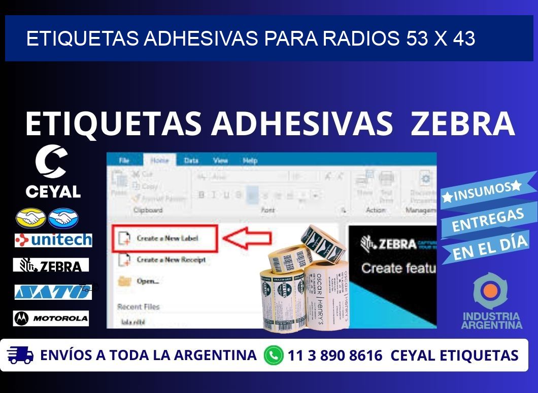 ETIQUETAS ADHESIVAS PARA RADIOS 53 x 43