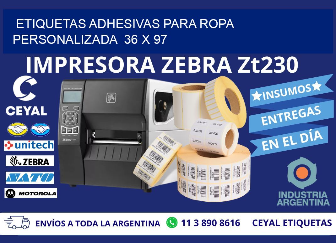 ETIQUETAS ADHESIVAS PARA ROPA PERSONALIZADA  36 x 97