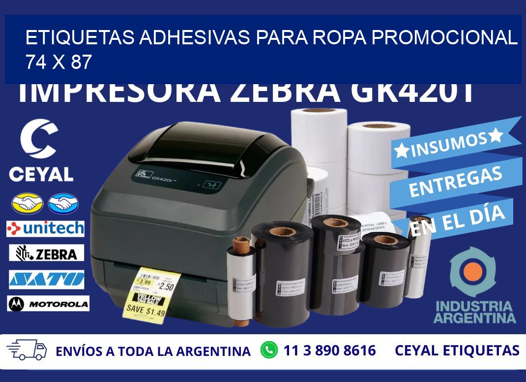 ETIQUETAS ADHESIVAS PARA ROPA PROMOCIONAL  74 x 87