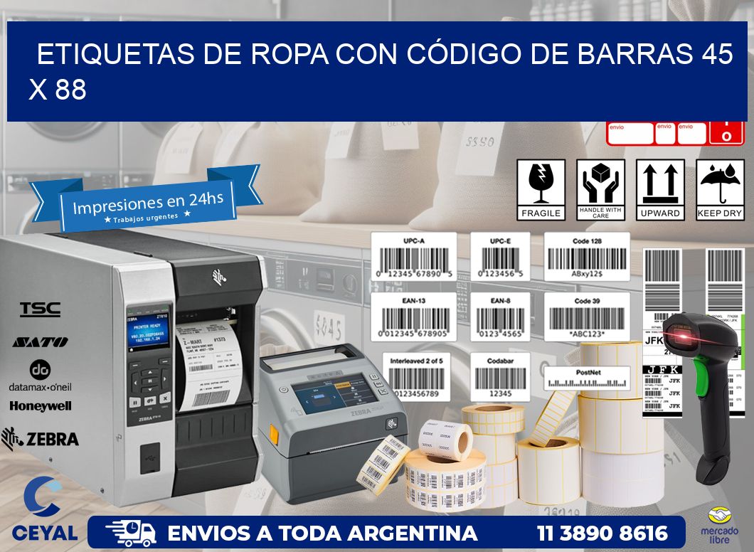 ETIQUETAS DE ROPA CON CÓDIGO DE BARRAS 45 x 88