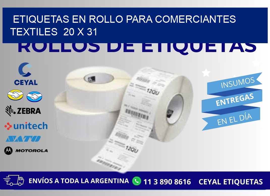 ETIQUETAS EN ROLLO PARA COMERCIANTES TEXTILES  20 x 31