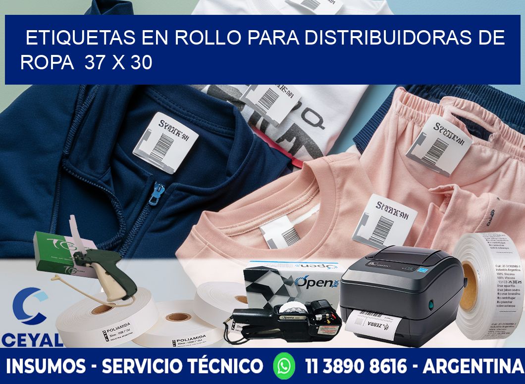 ETIQUETAS EN ROLLO PARA DISTRIBUIDORAS DE ROPA  37 x 30