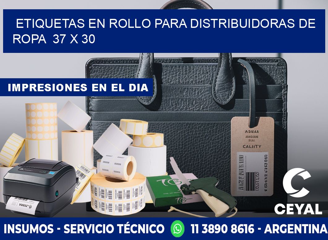 ETIQUETAS EN ROLLO PARA DISTRIBUIDORAS DE ROPA  37 x 30