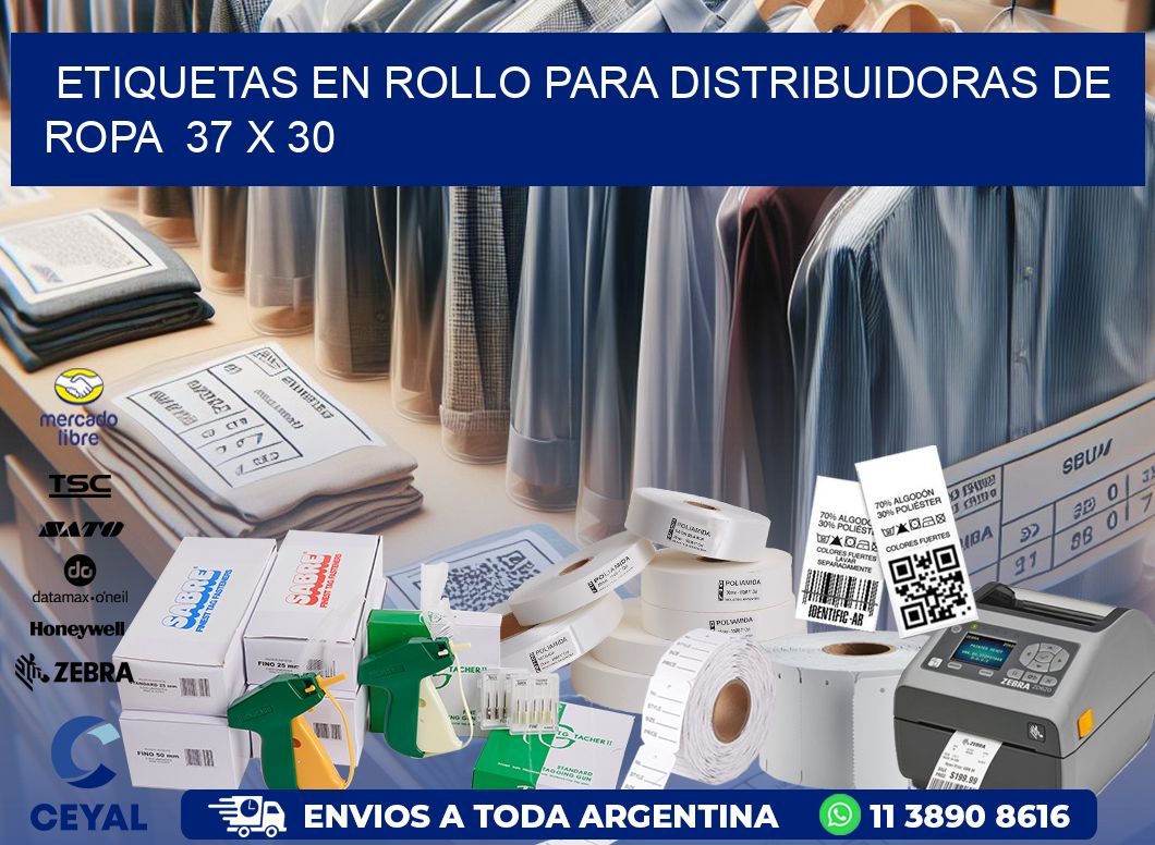 ETIQUETAS EN ROLLO PARA DISTRIBUIDORAS DE ROPA  37 x 30