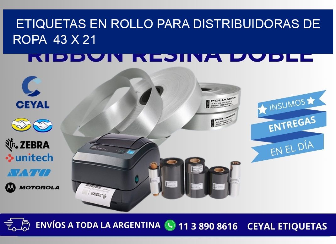 ETIQUETAS EN ROLLO PARA DISTRIBUIDORAS DE ROPA  43 x 21